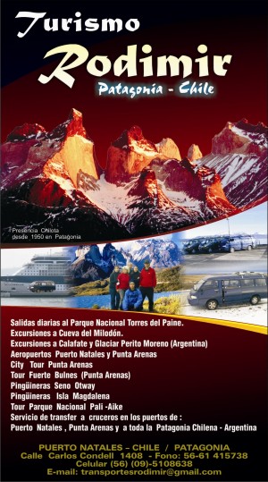  Anuncios gratis en Punta Arenas |  TIENE PENSADO VIAJAR A TORRES DEL PAINE RESERVE YA !!!!!!!!!! SU CUPO , LLAME YA LAS 24 HORAS 61-415738 /CEL.95108638 TRANSFER RODIMIR