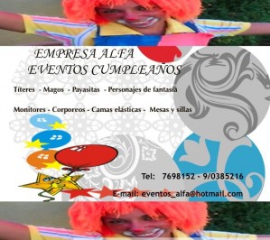 Alfa Eventos Cumplea&ntilde;os Anuncios gratis en La Reina |  Payasitas Payasitas Titeres Magos Lazy Town Ben 10 Barbie Mosquet 7698152, Barnei Minnie Mickey Camas Elasticas Inflables Mesas y Sillas.
