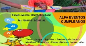 Alfa Eventos Cumplea&ntilde;os Anuncios gratis en Recoleta |  Animaciones Infantiles Show Magos Funcion De Titeres Payasitas 09.0385216, Barney Minnie Mickey Camas Elasticas Inflables Mesas y Sillas.