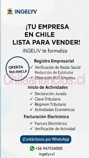 Ingelyv spa. Anuncios gratis en Santiago |  Creamos tu empresa queda lista para operar, Pide tu asesoría inicial gratuita vía llamada o whatssap