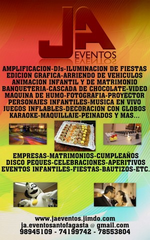 J.A. EVENTOS Anuncios gratis en Antofagasta |  CASCADA DE CHOCOLATE, DJ Y ANIMACI&Oacute;N. J.A.EVENTOS, fiestas, cumplea&ntilde;os, eventos empresas.
