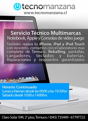 Tecnomanzana Anuncios gratis en Temuco |  REBALLING TEMUCO TECNOMANZANA, SERVICIO T&Eacute;CNICO DE NOTEBOOK Y APPLE