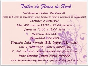 Paulina Martinez Anuncios gratis en &Ntilde;u&ntilde;oa |  Taller de flores de bach (per&iacute;odo 2014), Per&iacute;odo 2014
