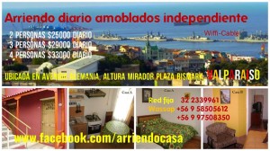 Alicia Calderon Aravena Anuncios gratis en Valpara&iacute;so |  Amoblados x dia, vacaciones, valparaiso,  wasap +56 9 58505612, Avenida alemania, valparaiso, fono 322339961, desde $25000 diario