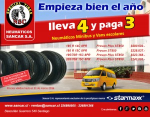Sancar S.A. Anuncios gratis en Antofagasta |  Promoci&oacute;n 4x3 neum&aacute;ticos para furg&oacute;n escolar starmaxx, Neum&aacute;ticos furg&oacute;n y van escolar, oferta marzo 2016