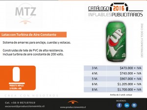 Mitzi Catherine Ceroni Anuncios gratis en Santiago |  Latas inflables con turbina de aire constante., Inflables publicitarios, son la estrategia m&aacute;s efectiva de publicidad
