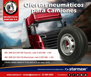 Sancar S.A. Anuncios gratis en Talca |  Oferta sancar: neum&aacute;ticos para camiones starmaxx dh-100 y gh-110, Oferta imperdible mayo, sancar s.a.