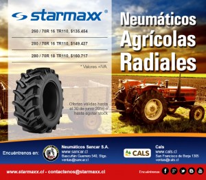 Sancar S.A. Anuncios gratis en Valpara&iacute;so |  Oferta neum&aacute;ticos agr&iacute;colas radiales tr110 starmaxx sancar, Oferta junio 2016 sancar, cals, starmaxx, agricultura, radiales