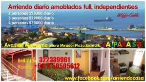 Alicia Calderon Aravena Anuncios gratis en Valpara&iacute;so |  Amoblado full arriendo diario 1 dormitorio, valparaiso, Avenida alemania, valparaiso, wasap +56 9 58505612 desde $25000 diario