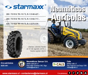 Sancar S.A. Anuncios gratis en Valpara&iacute;so |  Promoci&oacute;n neum&aacute;ticos agr&iacute;colas tr 110 starmaxx agosto, Sancar, cals, oferta todo chile