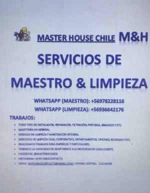 Master house limpieza y maestr Anuncios gratis en Santiago |  Servicios de  maestro & limpieza chile, Whatsapp (maestro): +56978228116  whatsapp (limpieza): +56936642176