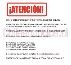 Evelyn vergara  Anuncios gratis en Santiago |  Se necesita persona con habilidades comerciales gusto por las ventas, Vendedor(a) en modalidad teletrabajo se necesita persona con habilidad