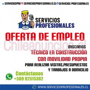 Servicios profesiona Anuncios gratis en Santiago |  Se solicita técnico en construcción para supervisor de campo, Con herramienta y movilidad propia