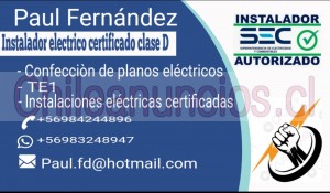 Paul fernandez Anuncios gratis en Huechuraba |  Electricista certificado clase d, tramitación t.e.1 confeccion de planos eléctricos , T.e.1, planos electricos , tramites s.e.c.