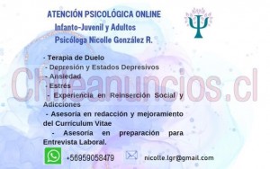 Nicolle gonzález Anuncios gratis en Santiago |  Pisicólogo terapia adultos e infanto juvenil online, Terapia adulto e infanto juvenil